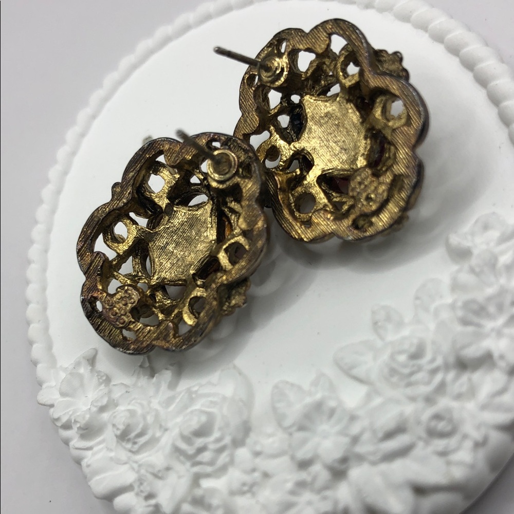 Vintage Baroque Victorian Revival Costume Statement Dressy Earrings Antique Look - Picture 6 of 10